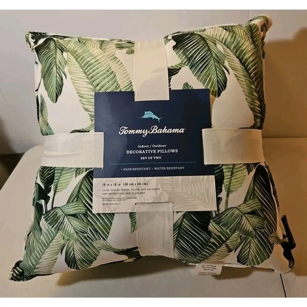 Tommy Bahama Set of 2 Indoor/Outdoor Fade Resistant Pillows 18x18 Palm Leaves - Picture 5 of 5